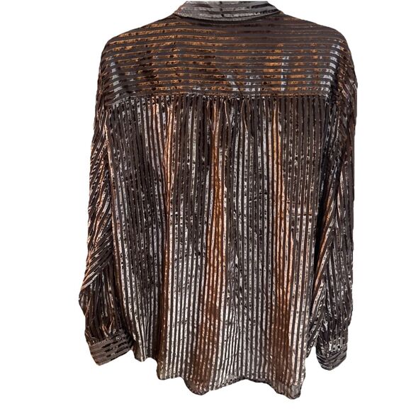 Anthropologie Forever that Girl Brown Velour Striped Long Sleeve ButtonUp  2X - Picture 3 of 9